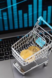 Small Shopping Cart with Gold Bitcoins